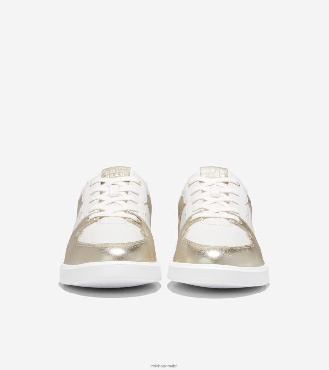 Women Optic White-Gold Metallic Cole Haan Grand Crosscourt Modern Tennis Sneaker 2R0V2205