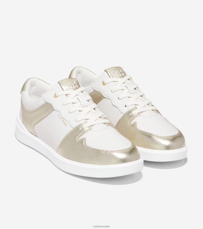 Women Optic White-Gold Metallic Cole Haan Grand Crosscourt Modern Tennis Sneaker 2R0V2205