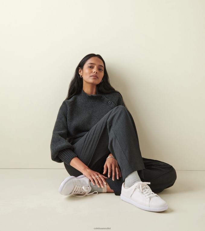 Women Optic White Leather Cole Haan Grand Crosscourt Sneaker 2R0V289